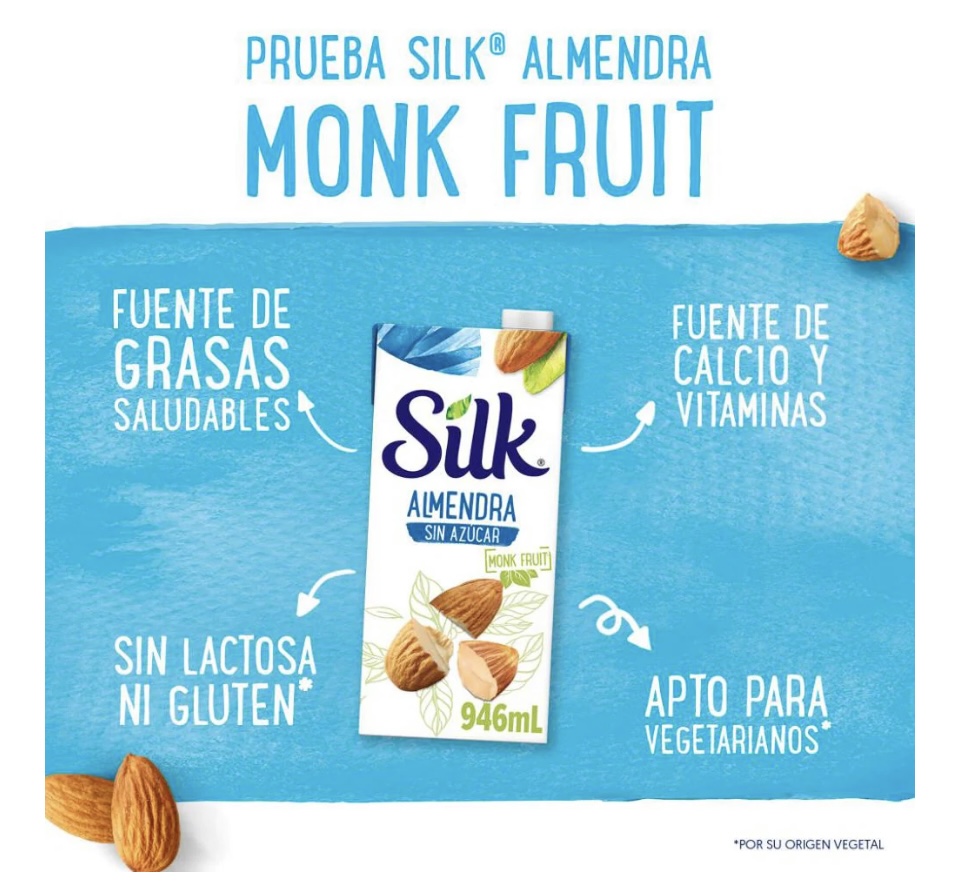 Silk Bebida leche de Almendra Endulzada con Fruta del Monje 6 pzas de 946 ml