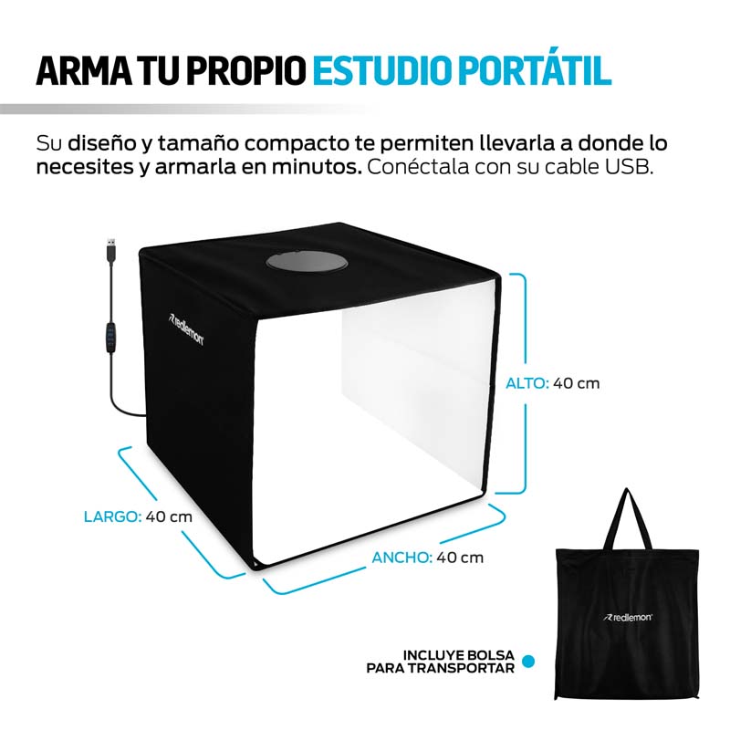 Caja de Luz para Fotografía Profesional con Aro de Luz 40x40 cm Redlemon