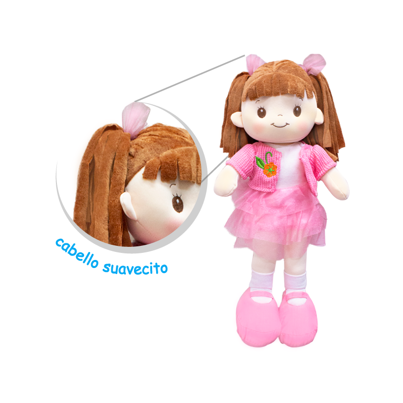 Linzy Toys, 16 Muñeca de Trapo Lorena "Little Sweet Hearts muñeca interactiva Suave de Felpa Rag, Cara Bordada y Ropa extraíble (90960)