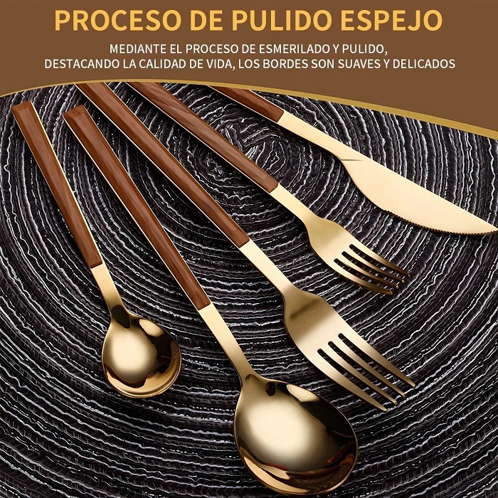 Juego Cubiertos Acero Inoxidable 25 Pzs Dorados