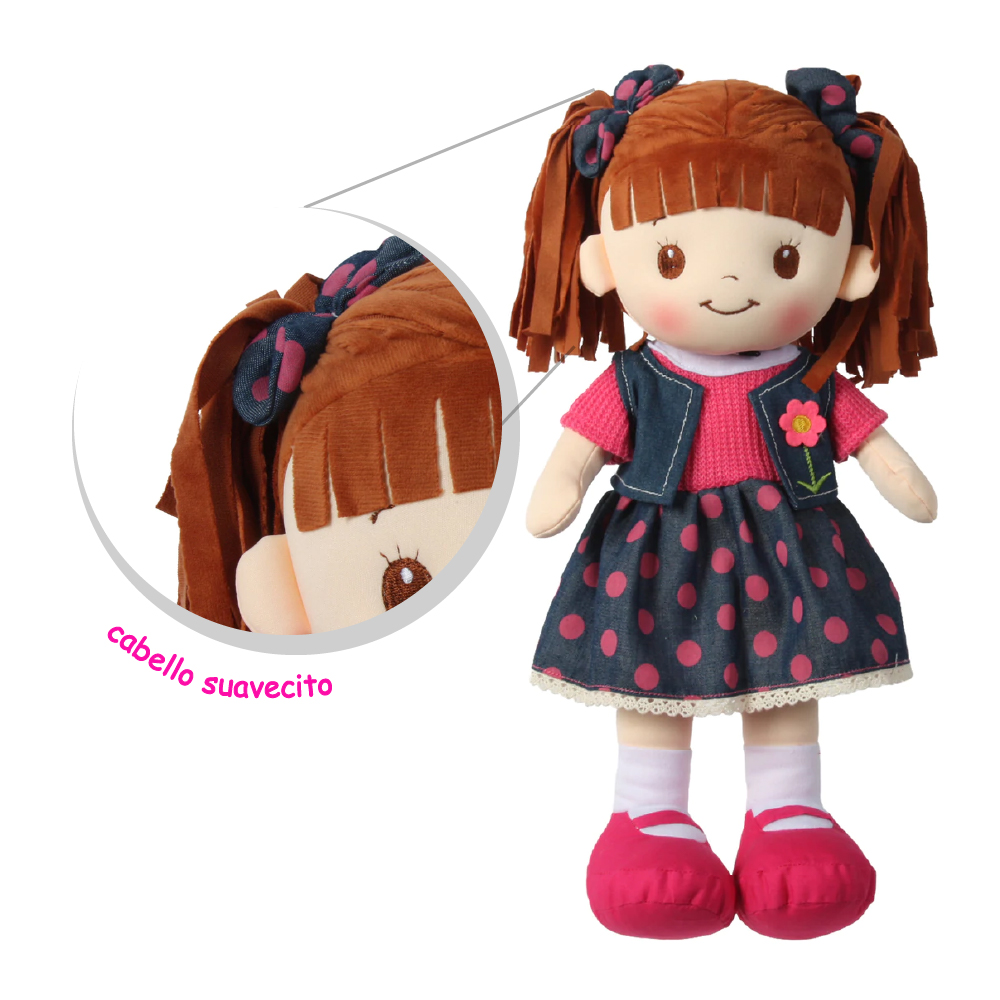 Muñeca De Trapo Ann Vestido De Lunares 40 Cm