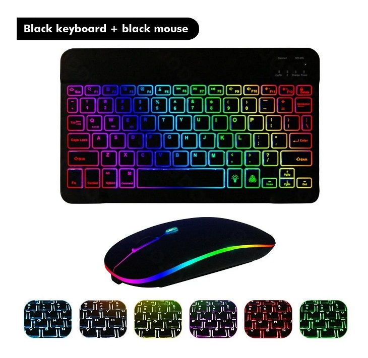 Juego De Teclado Y Mouse Con Led Inalambricos Negro