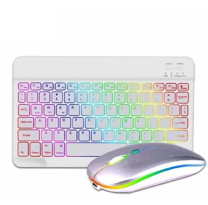 Juego De Teclado Y Mouse Con Led Inalambricos Blanco 