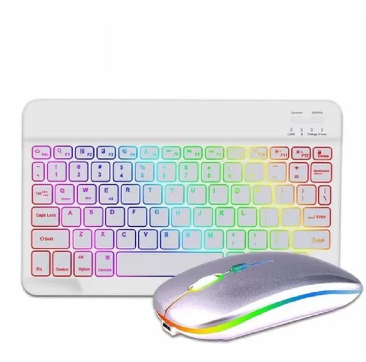 Juego De Teclado Y Mouse Con Led Inalambricos Blanco