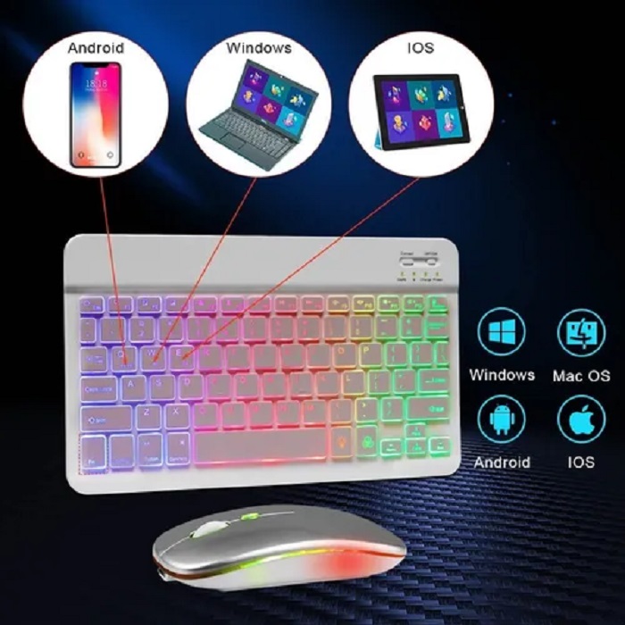 Juego De Teclado Y Mouse Con Led Inalambricos Blanco
