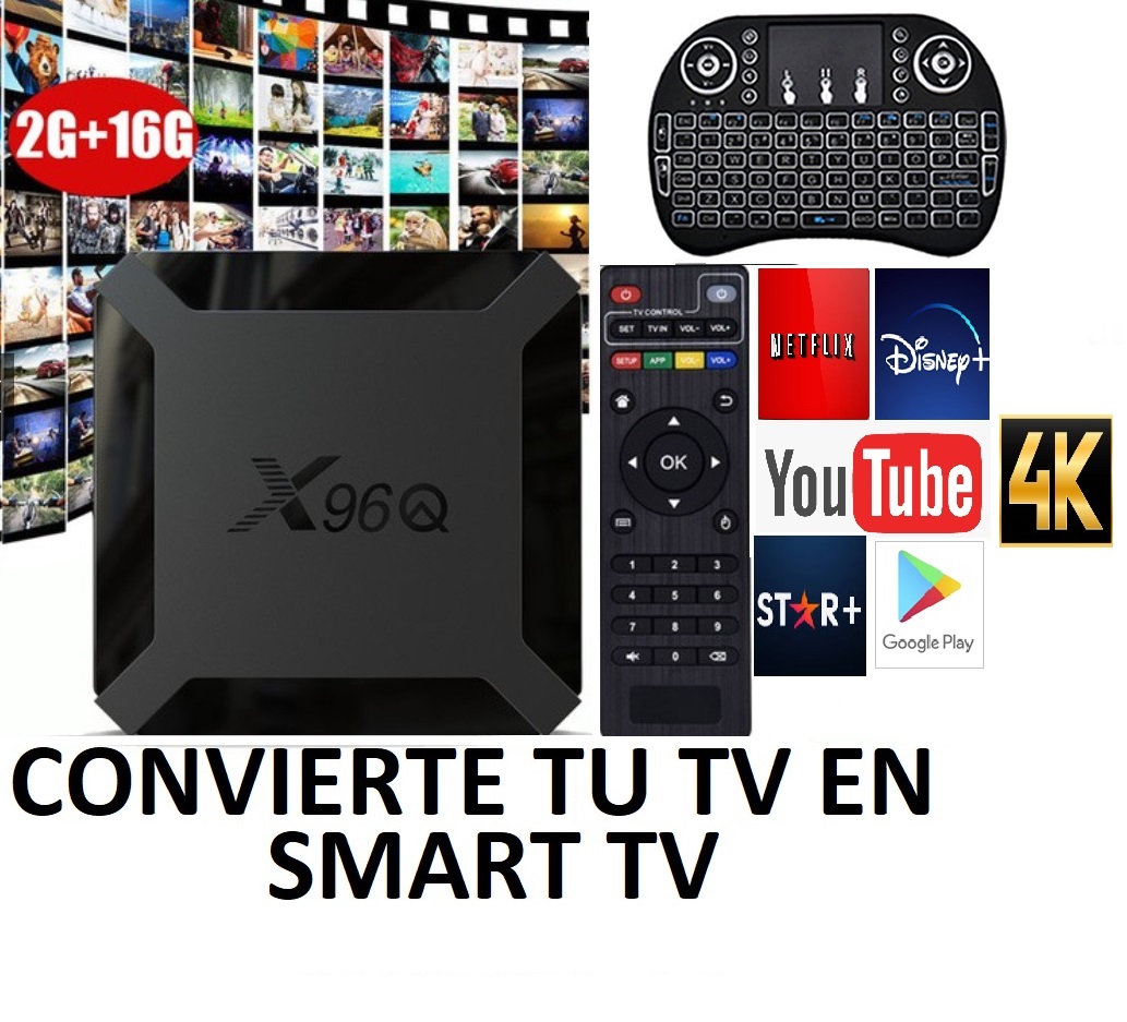 TV Box Smart 4K Android 10, 2GB 16 GB Teclado, mini x96Q, Convertidor a SMART TV incluye TECLADO