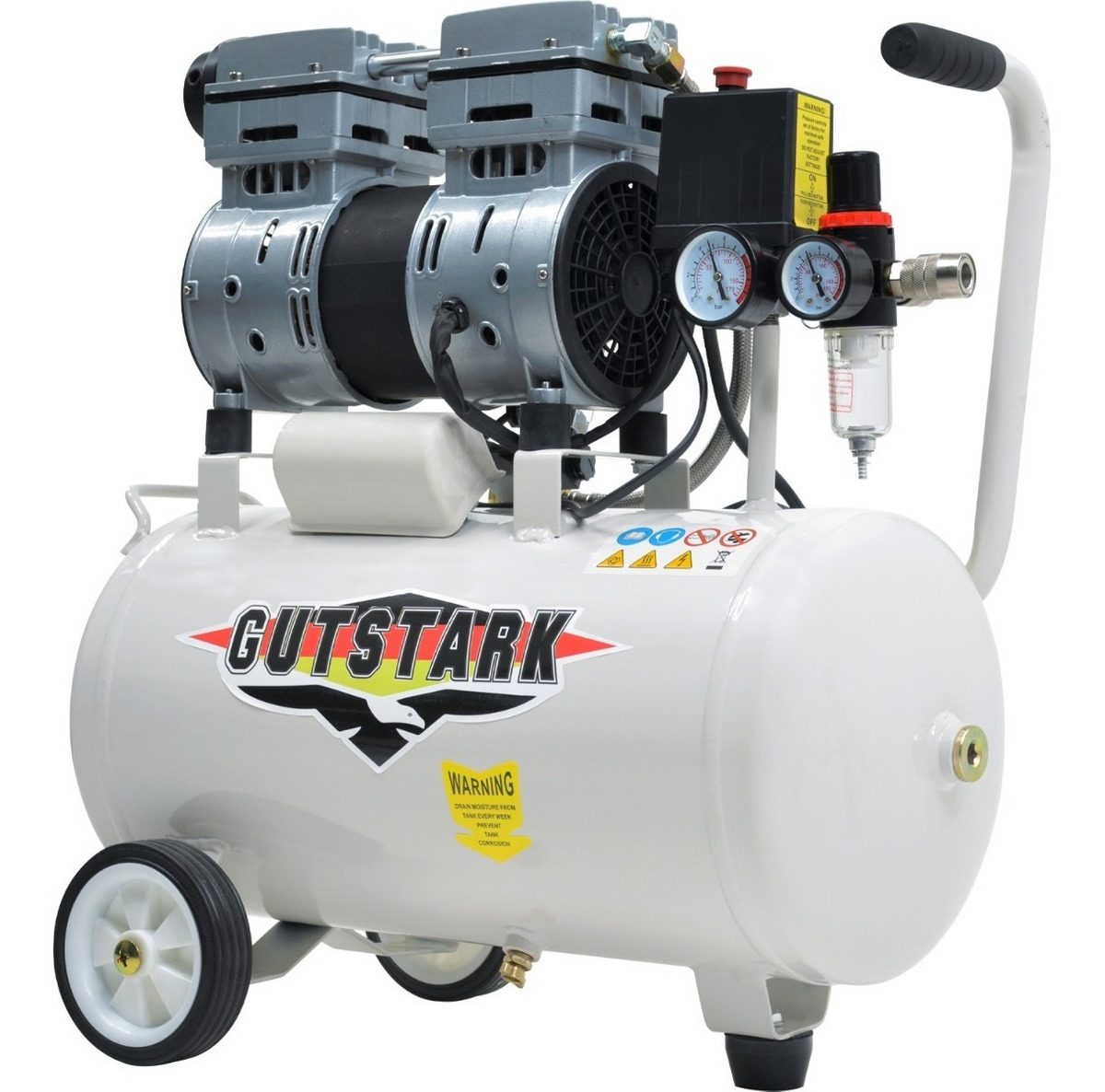 Compresor Aire Electrico Portatil 25L Silencioso 1hp 116 psi  Tanque Portatil Libre de Aceite 2 Pistones Gutstark