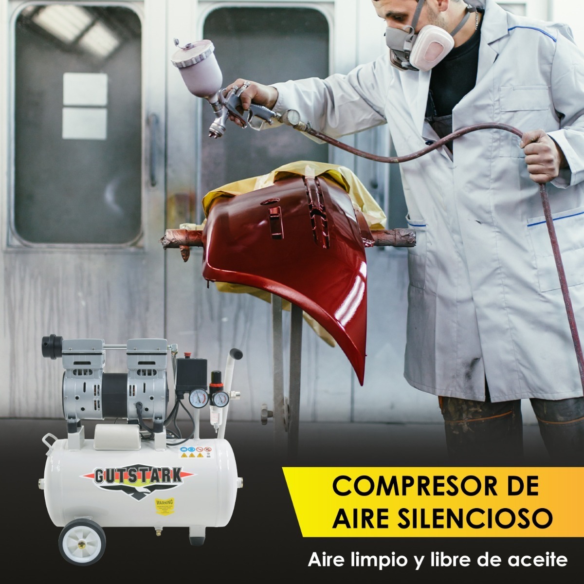 Compresor Aire Electrico Portatil 25L Silencioso 1hp 116 psi  Tanque Portatil Libre de Aceite 2 Pistones Gutstark