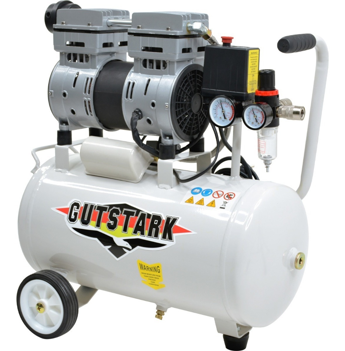 Compresor Aire Electrico Portatil 25L Silencioso 1hp 116 psi  Tanque Portatil Libre de Aceite 2 Pistones Gutstark