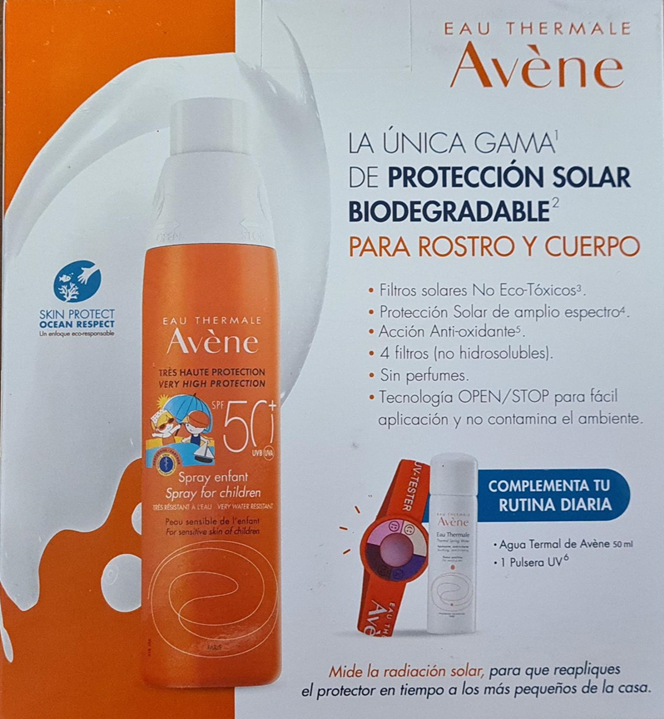 Bloqueador solar avene spray FPS50+ para niños kit