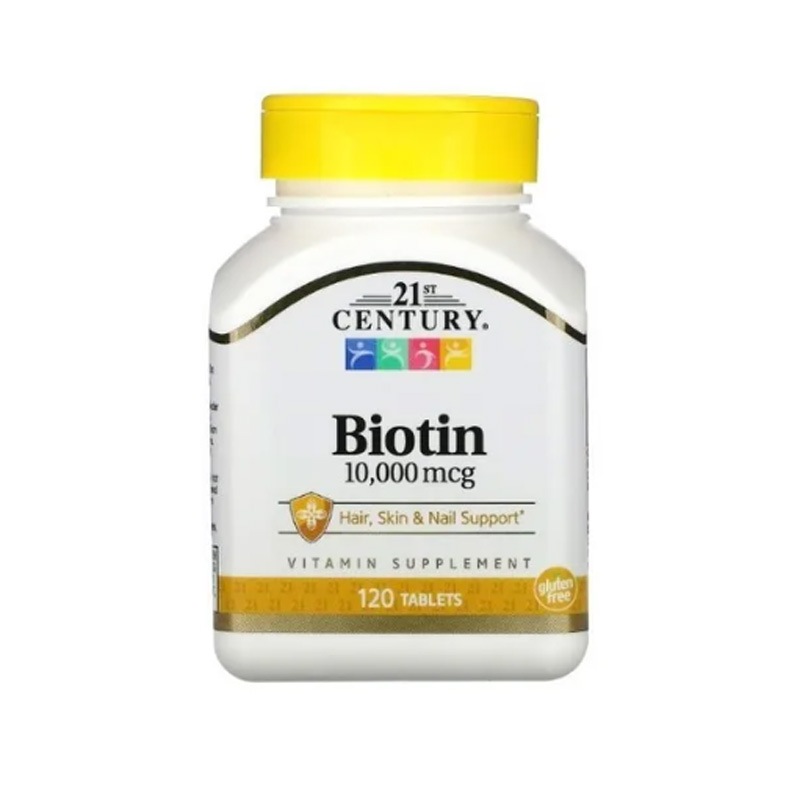 Biotina 10,000 mg Century 21st con 120 tabletas Refuerza Cabello Piel y Uñas 