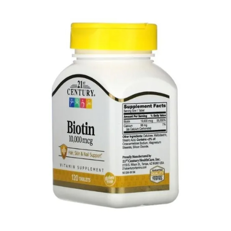 Biotina 10,000 mg Century 21st con 120 tabletas Refuerza Cabello Piel y Uñas 