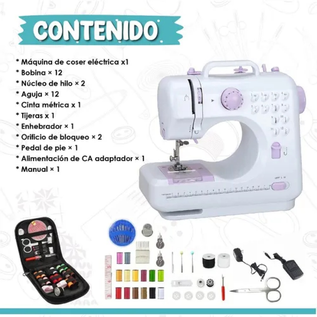 Máquina De Coser Multifunción Portátil Y Eléctrica + Kit