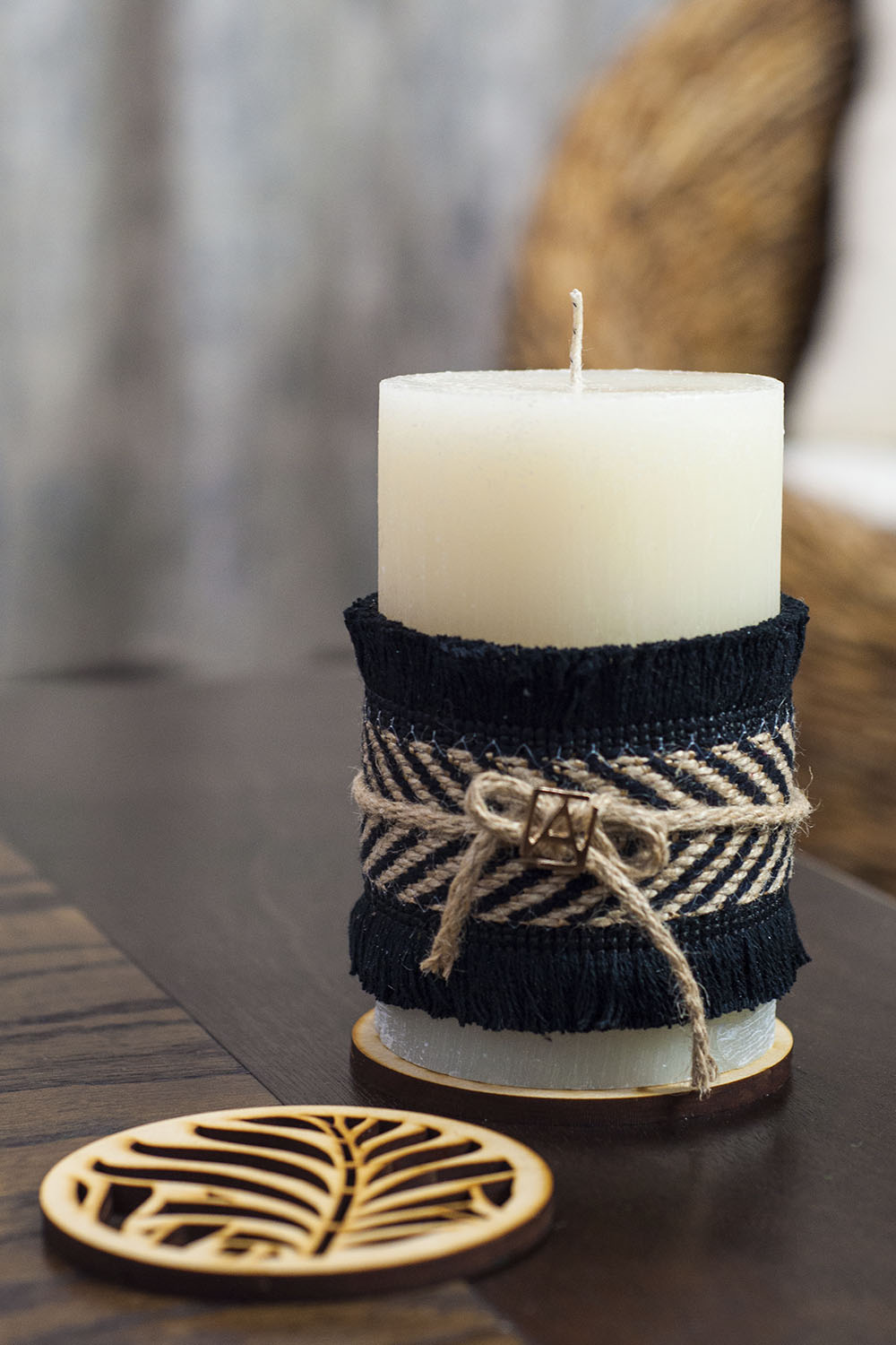 Vela Grande ANGELOZANO decorativa Arómatica Yute Negro