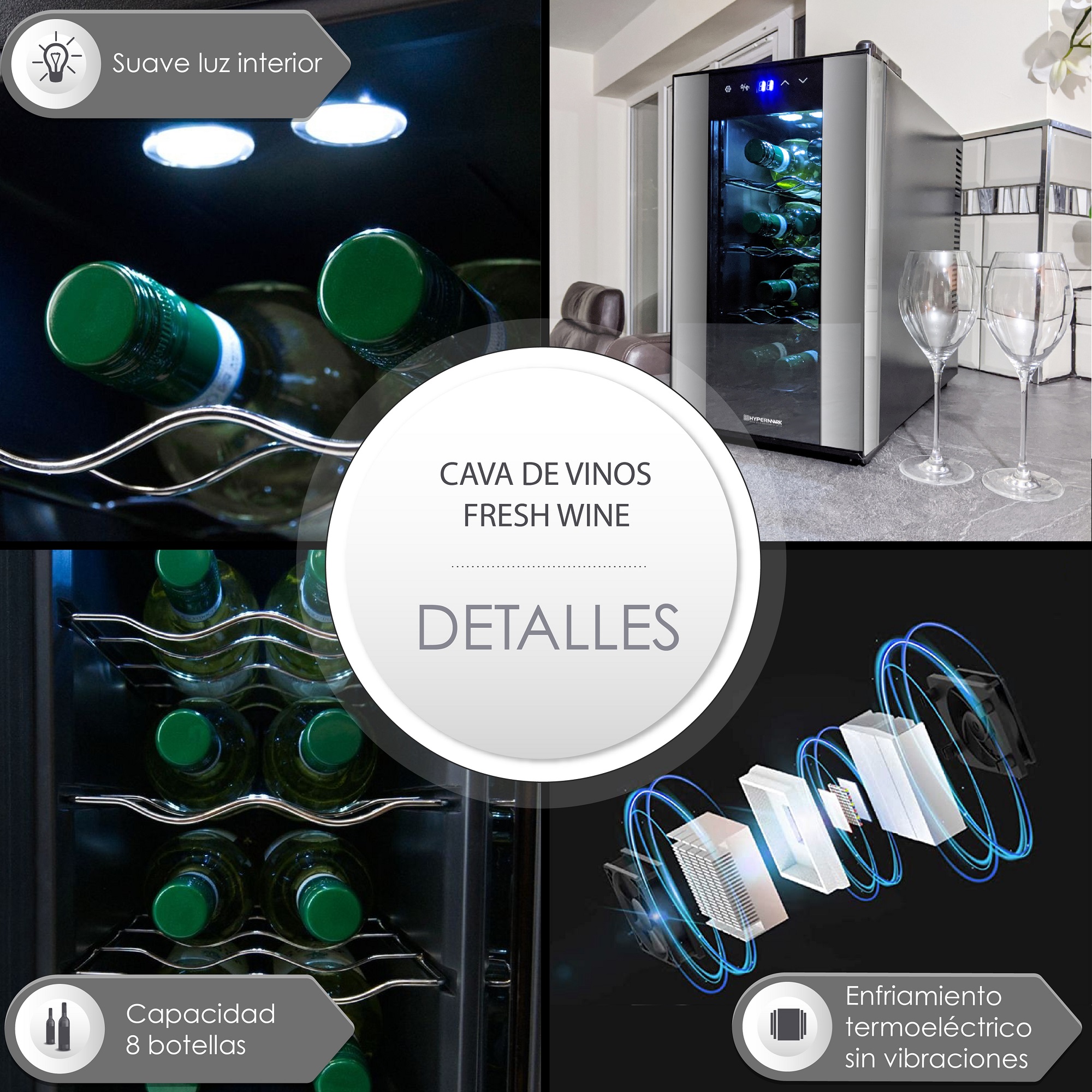 Cava Enfriador de Vinos con capacidad para 8 Botellas, modelo Fresh Wine