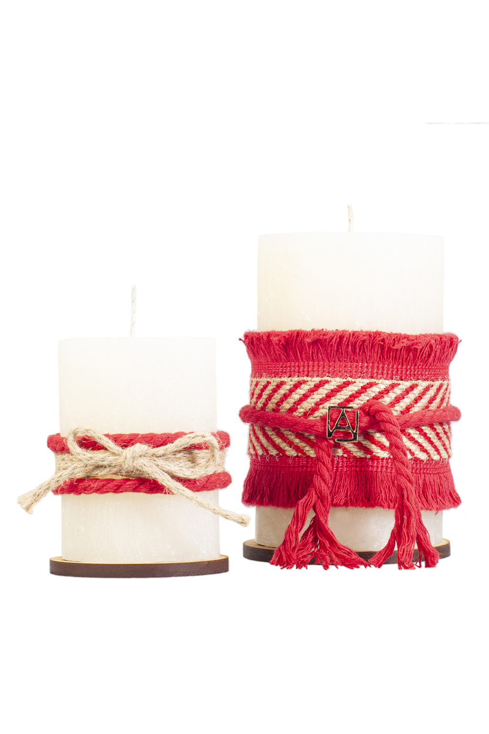 Juego de Velas ANGELOZANO chica y grande  decorativas arómaticas Yute Rojo