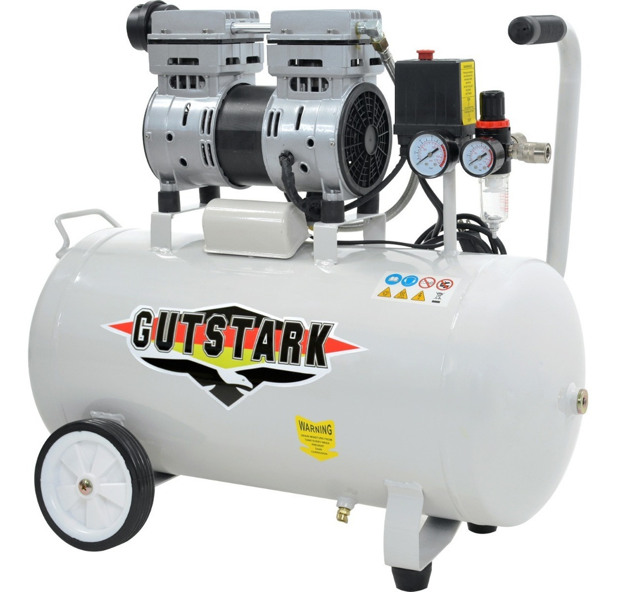 Compresor Aire Electrico 50L Silencioso 1hp 116 psi Tanque Portatil Libre de Aceite 750 W  1680 RPM Gutstark
