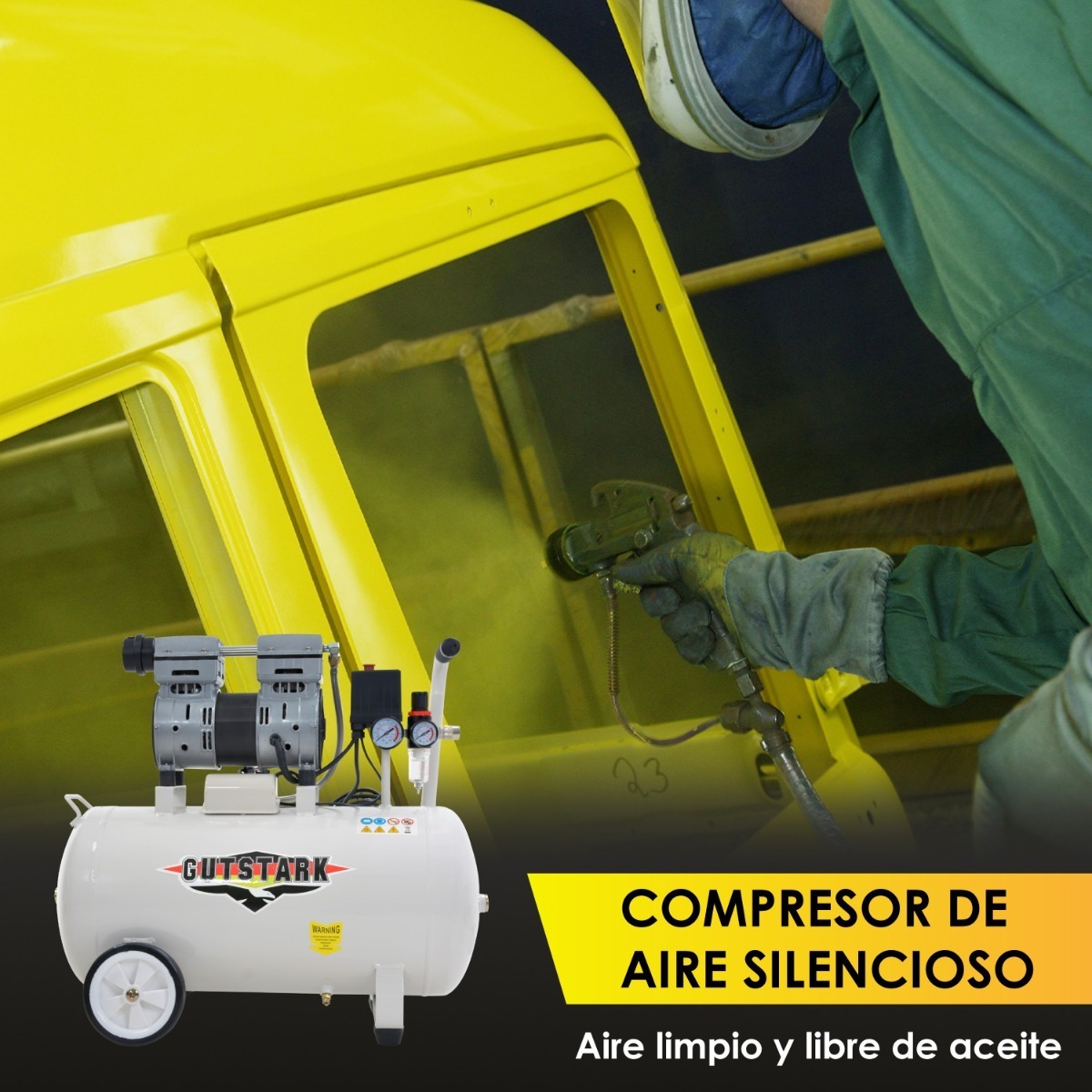 Compresor Aire Electrico 50L Silencioso 1hp 116 psi Tanque Portatil Libre de Aceite 750 W  1680 RPM Gutstark