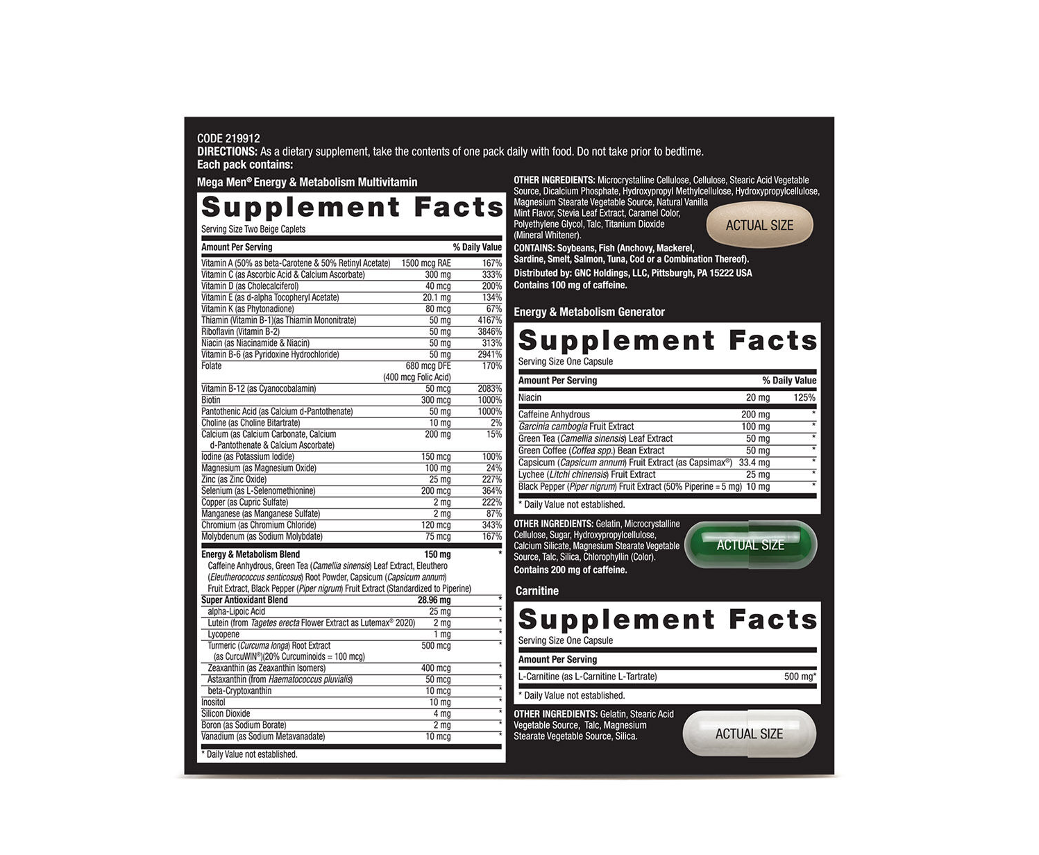 GNC MEGA MEN Energy and Metabolism Vitapak 30 dias Arginina