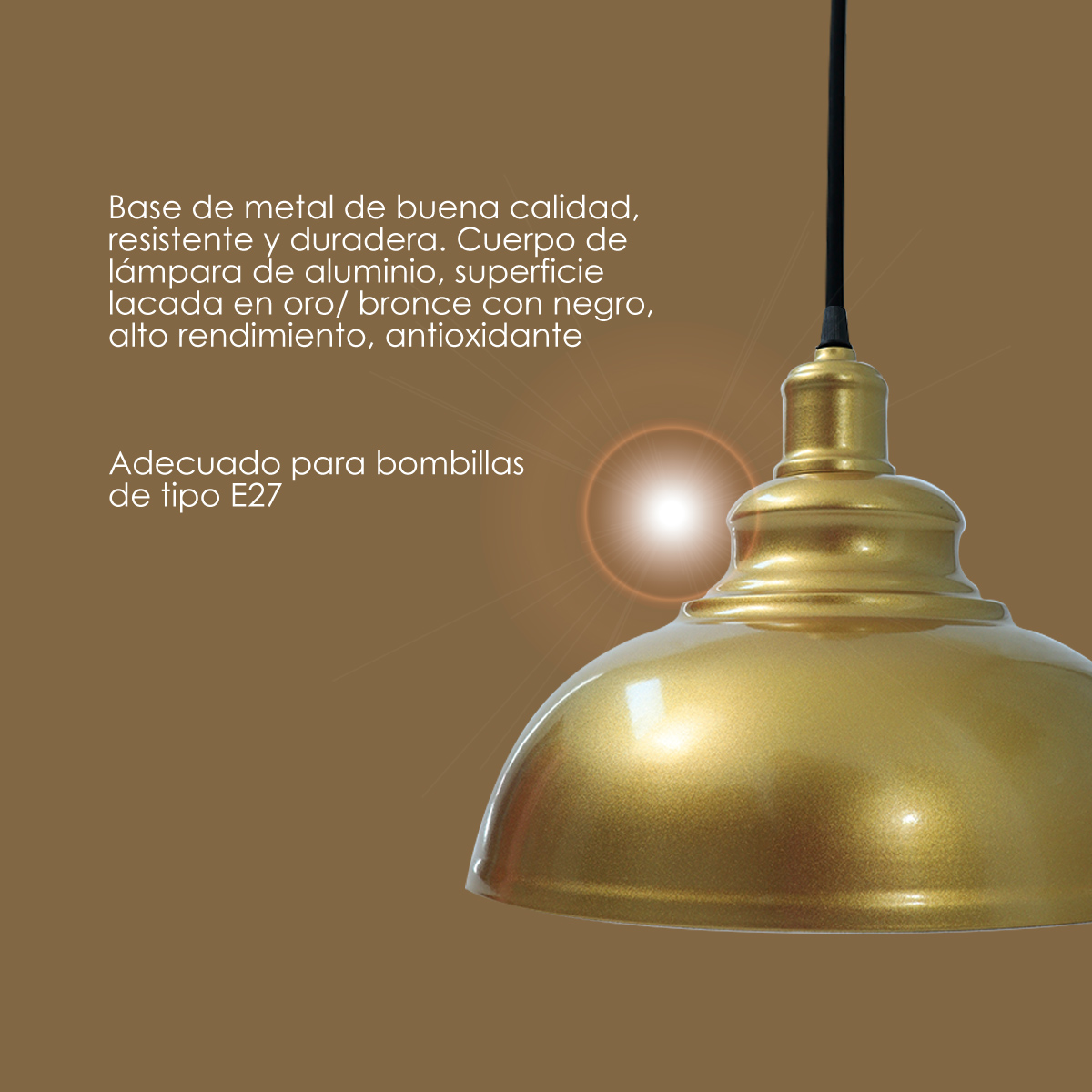 Lampara de techo colgante vintage de Campana dorada acabado latón 30 cm de diámetro