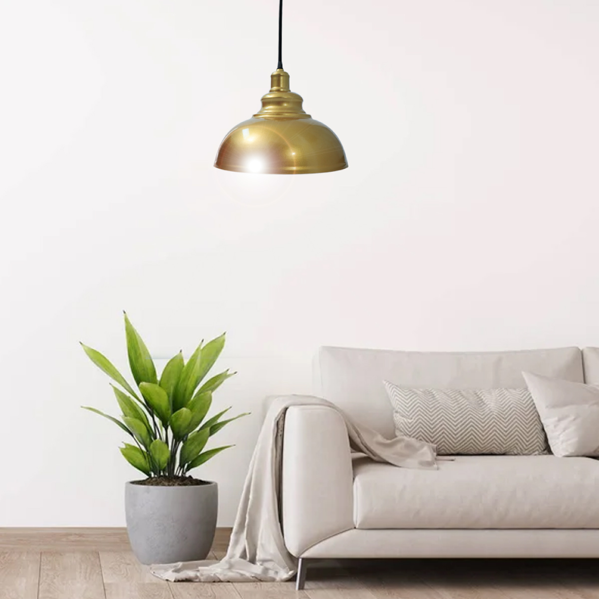 Lampara de techo colgante vintage de Campana dorada acabado latón 30 cm de diámetro