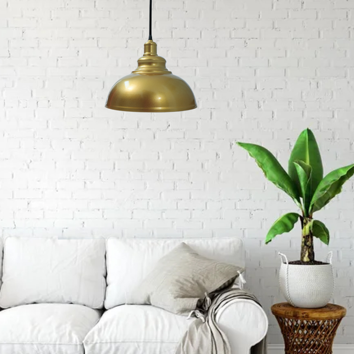 Lampara de techo colgante vintage de Campana dorada acabado latón 30 cm de diámetro