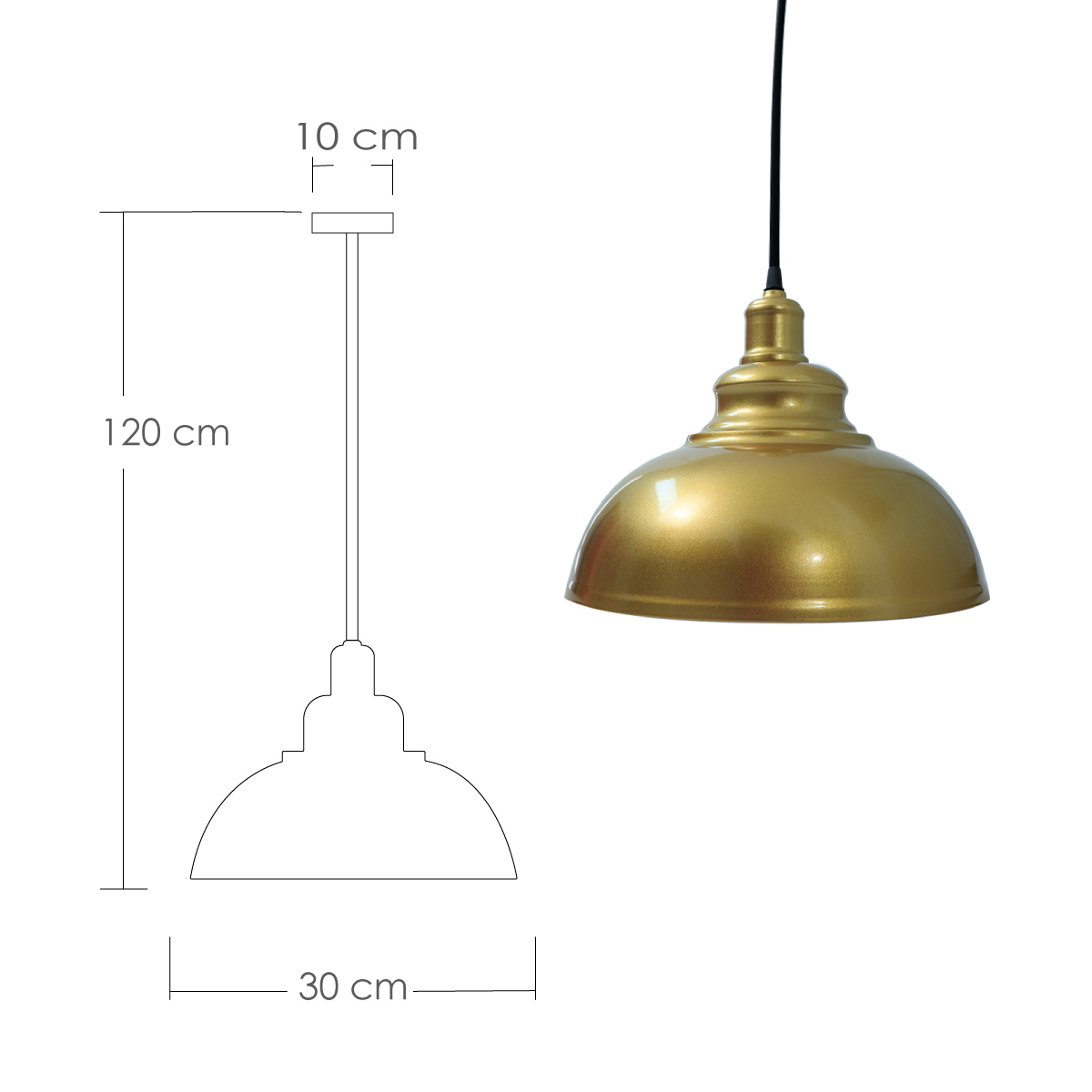 Lampara de techo colgante vintage de Campana dorada acabado latón 30 cm de diámetro