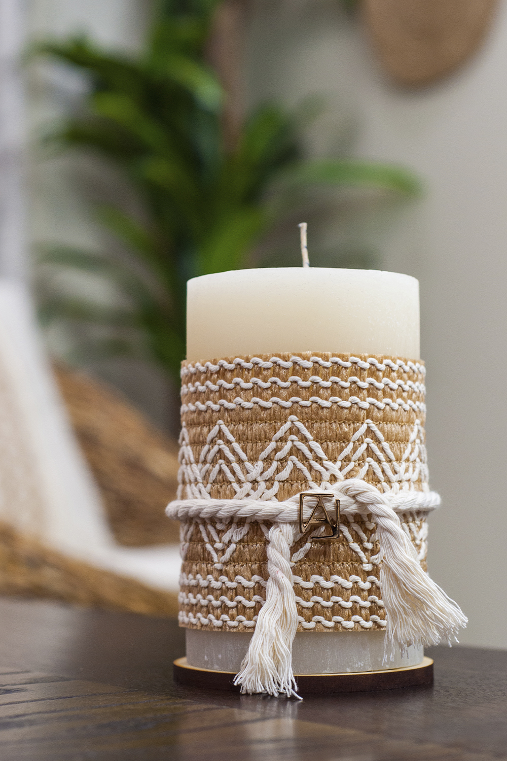 Juego de Velas ANGELOZANO decorativa aromática Yute Rombos Beige