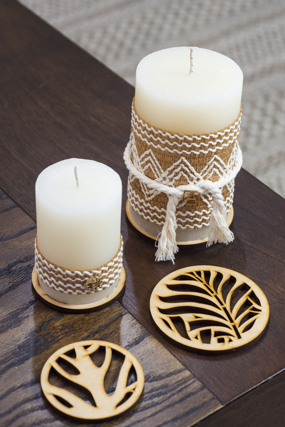 Juego de Velas ANGELOZANO decorativa aromática Yute Rombos Beige