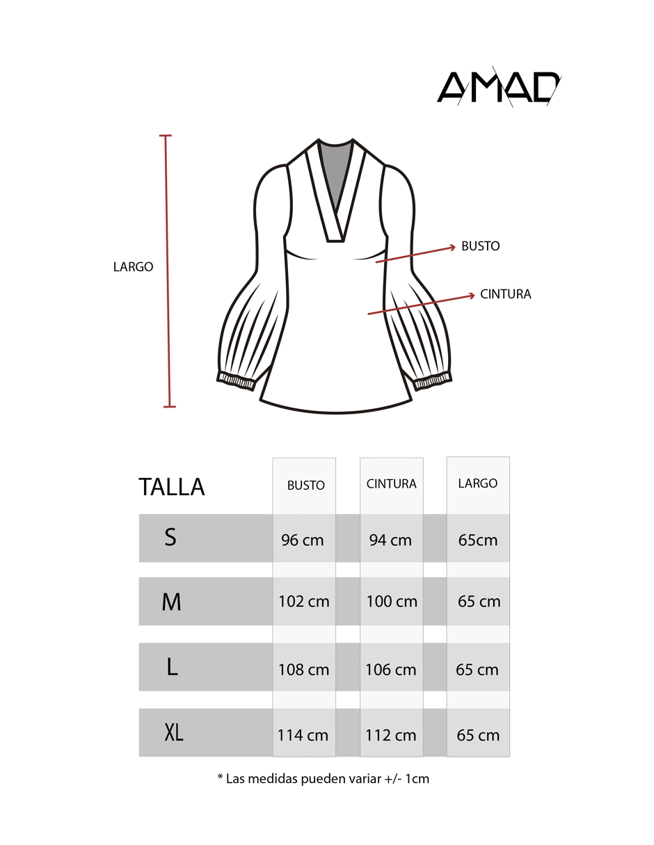 Blusa cuello V manga bomba retro AMAD para dama 