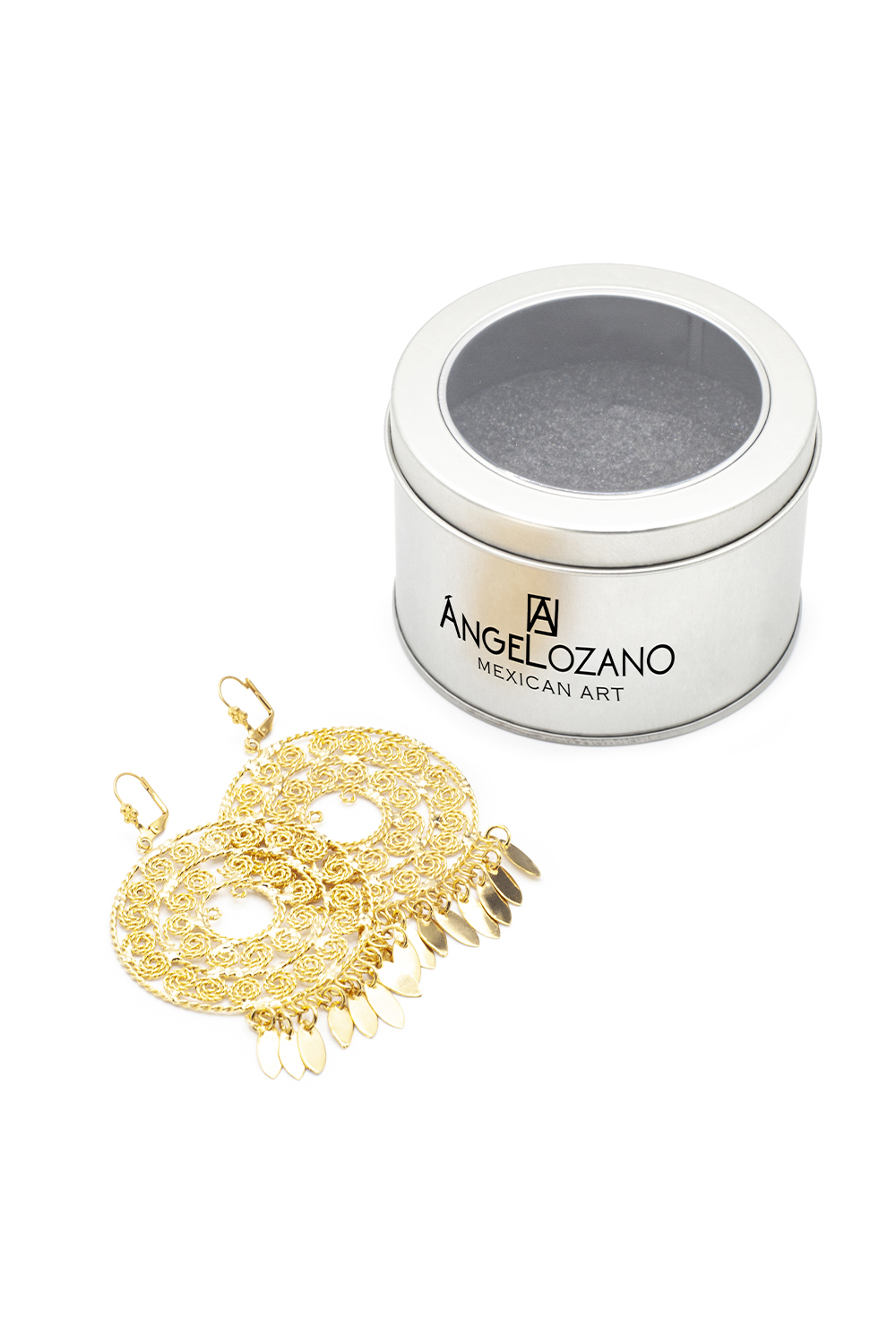 Arete Chandelier ANGELOZANO de Filigrana Oaxaqueña Modelo 101 color Oro