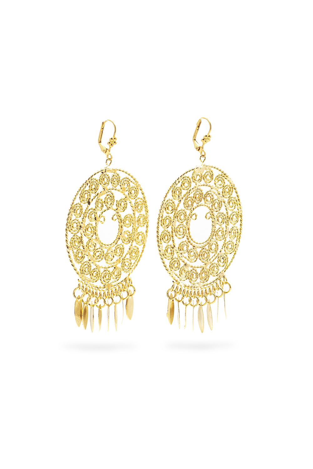 Arete Chandelier ANGELOZANO de Filigrana Oaxaqueña Modelo 101 color Oro