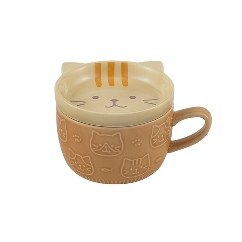 Taza de Cerámica con Relieve, Tapa Diseño Gato Regalos Orginales