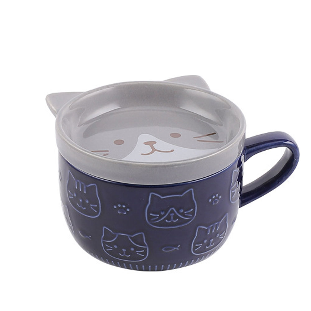 Taza de Cerámica con Relieve, Tapa Diseño Gato Regalos Orginales