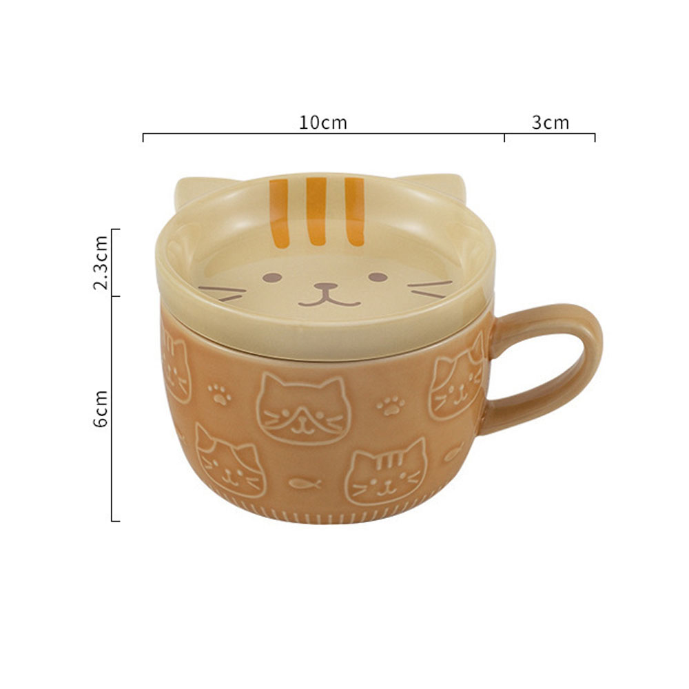 Taza de Cerámica con Relieve, Tapa Diseño Gato Regalos Orginales