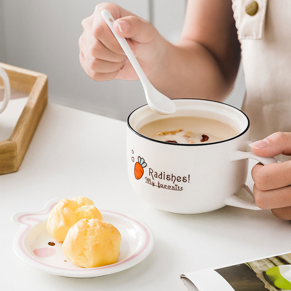 Taza de Cerámica para Café con Cuchara y Tapa Diseño de Conejo
