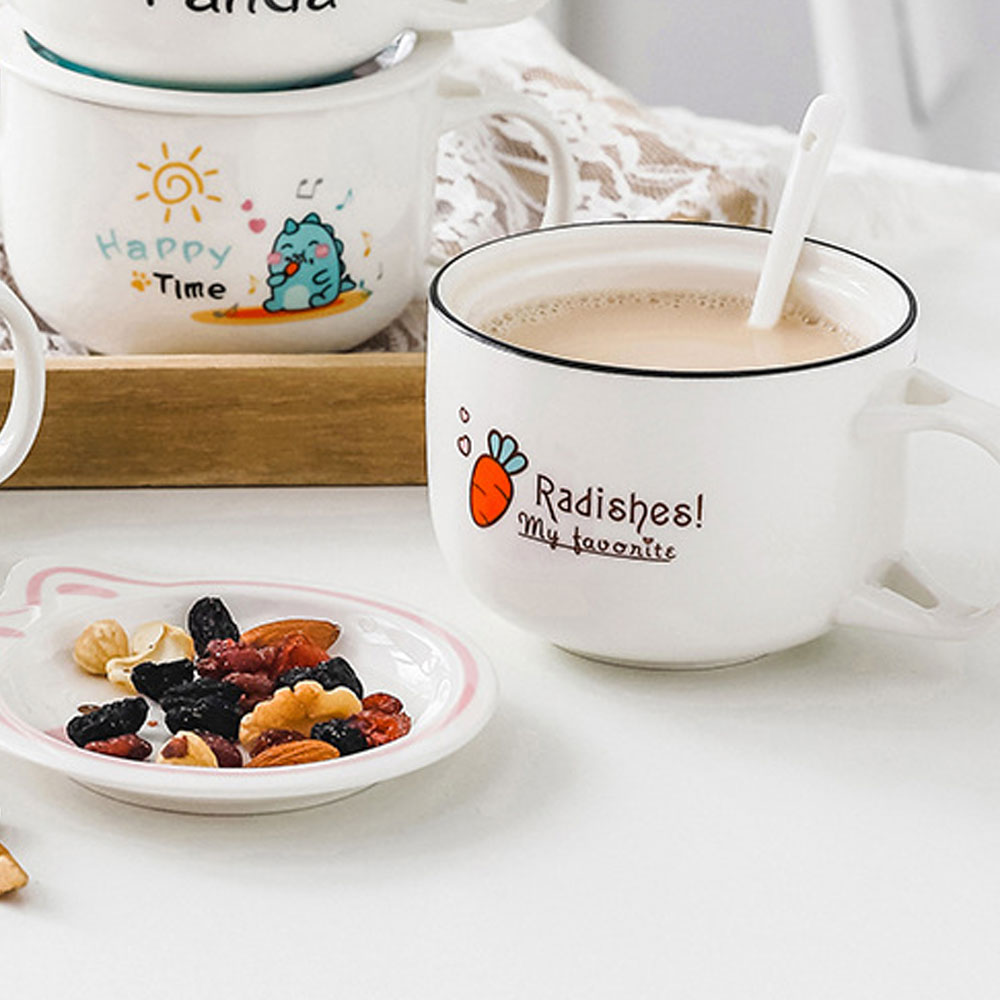 Taza de Cerámica para Café con Cuchara y Tapa Diseño de Conejo