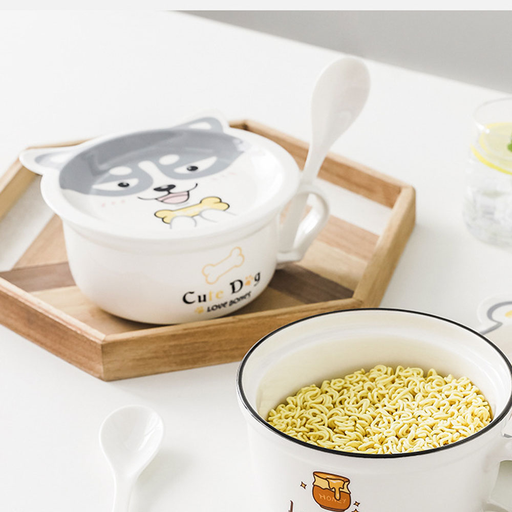 Taza de Cerámica para Café con Cuchara y Tapa Diseño de Perro