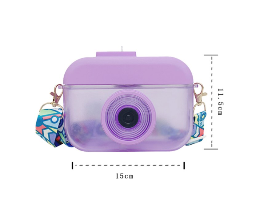 Botella Cantimplora en Forma de Cámara Kawaii Niños Para Bebidas Correa Viaje Jugo Agua 400 ml