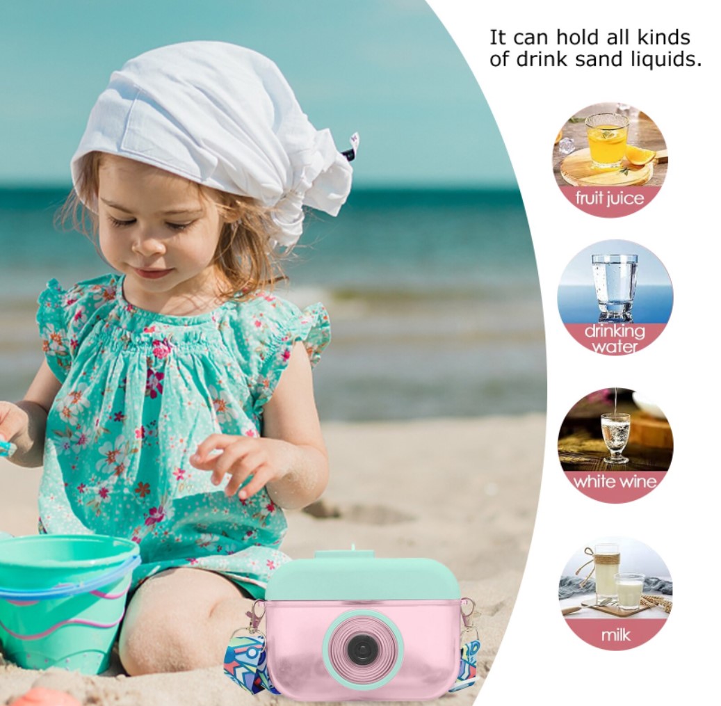 Botella Cantimplora en Forma de Cámara Kawaii Niños Para Bebidas Correa Viaje Jugo Agua 400 ml