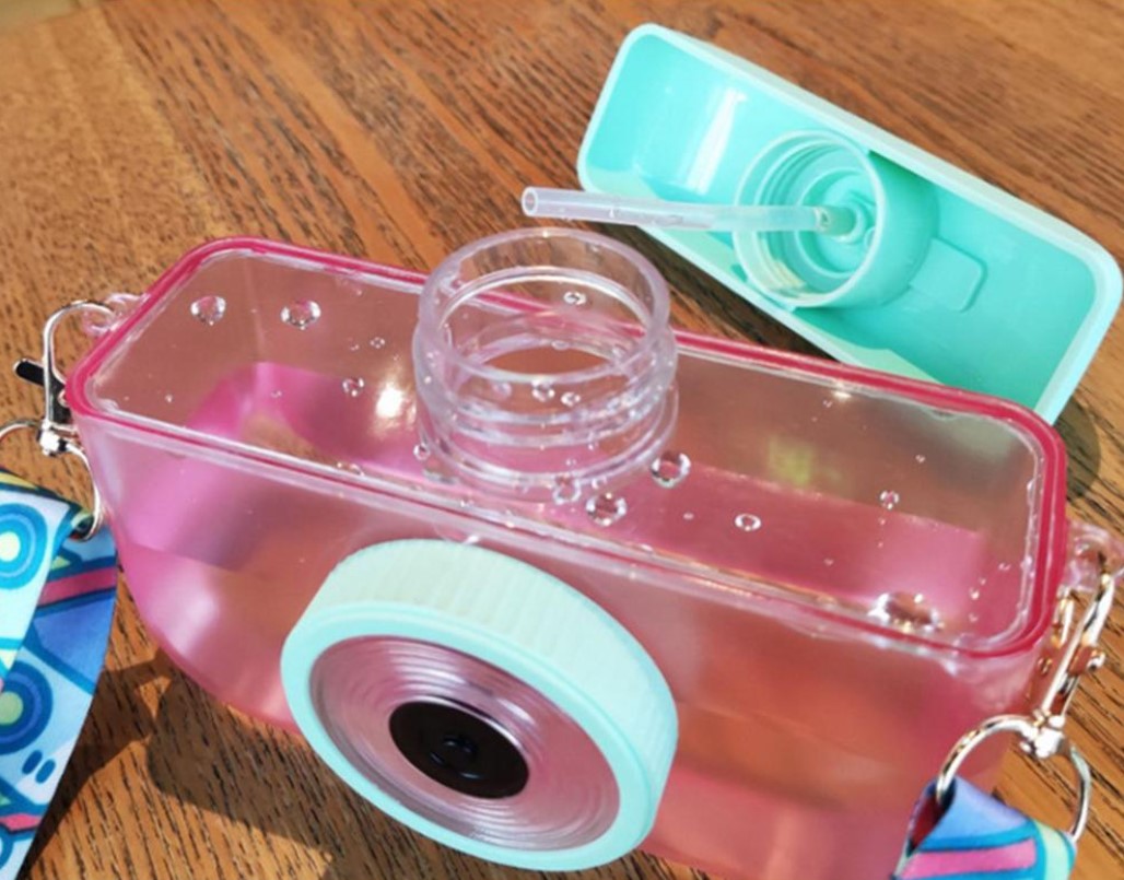 Botella Cantimplora en Forma de Cámara Kawaii Niños Para Bebidas Correa Viaje Jugo Agua 400 ml