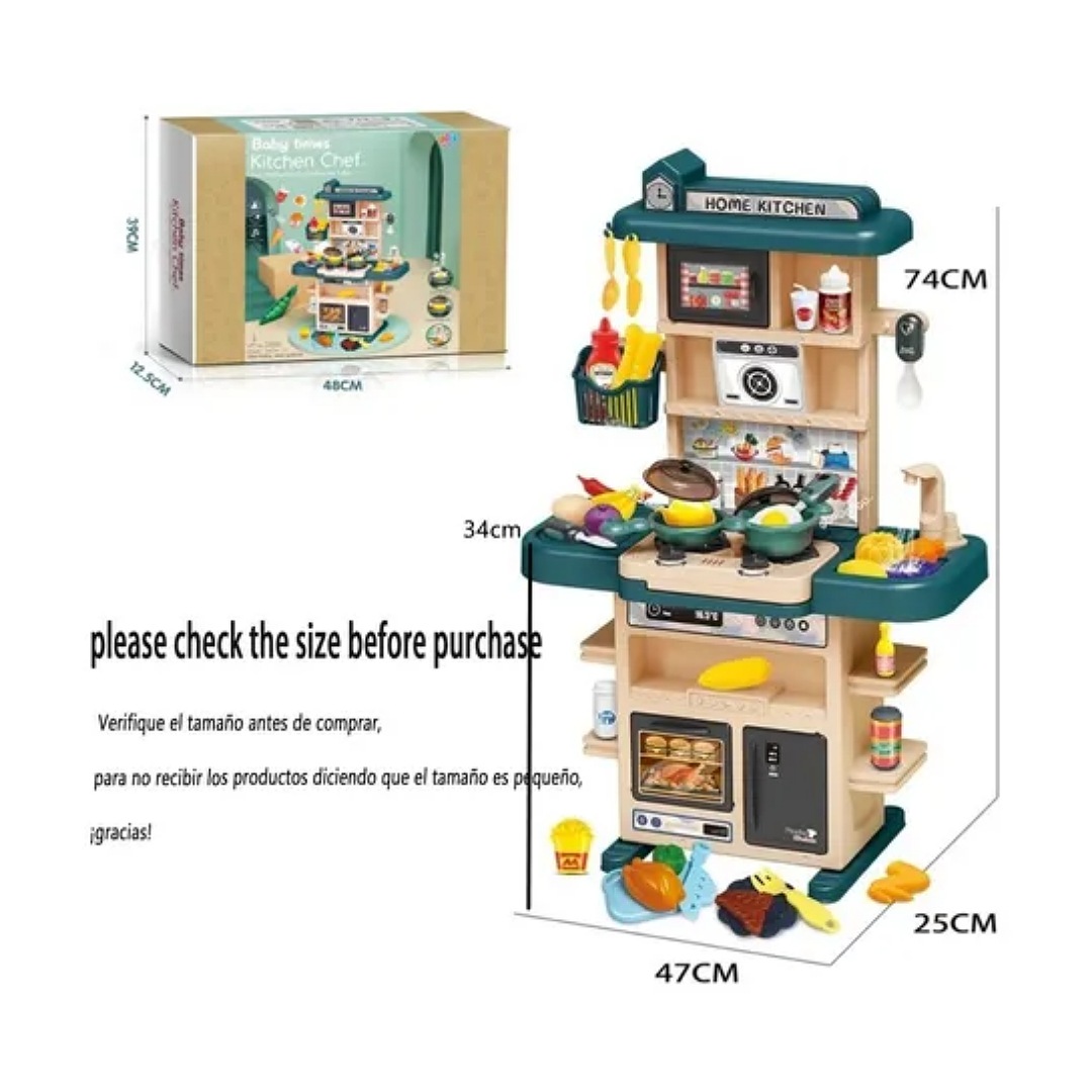 Juguetes Cocina Niños 43pzs 74cm Luz Sonido Agua Vapor Spray