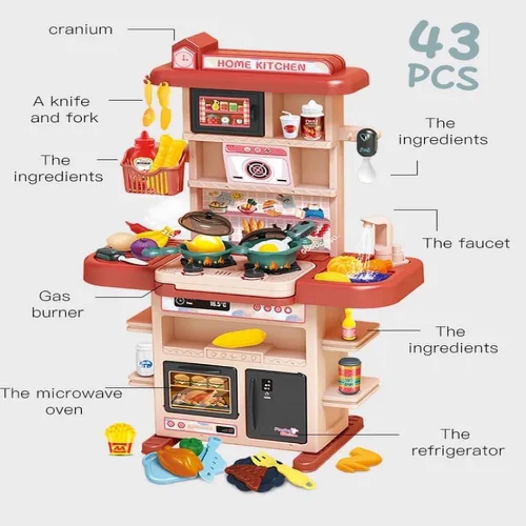 Juguetes Cocina Niños 43pzs 74cm Luz Sonido Agua Vapor Spray