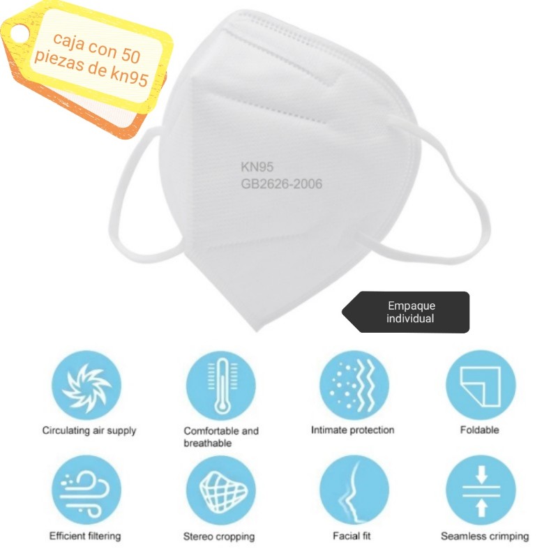 Mascarilla kn95 GB2626-2006, Caja con 50 Piezas Empaque Individual