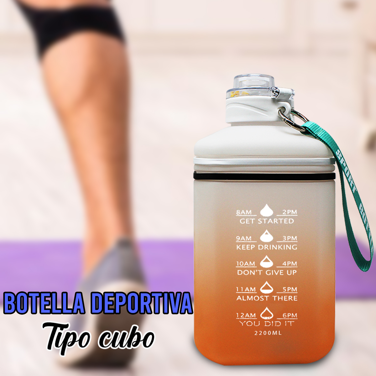 Botella De Agua Motivacional Sport Gym 2 Litros Deportiva Efecto degradado