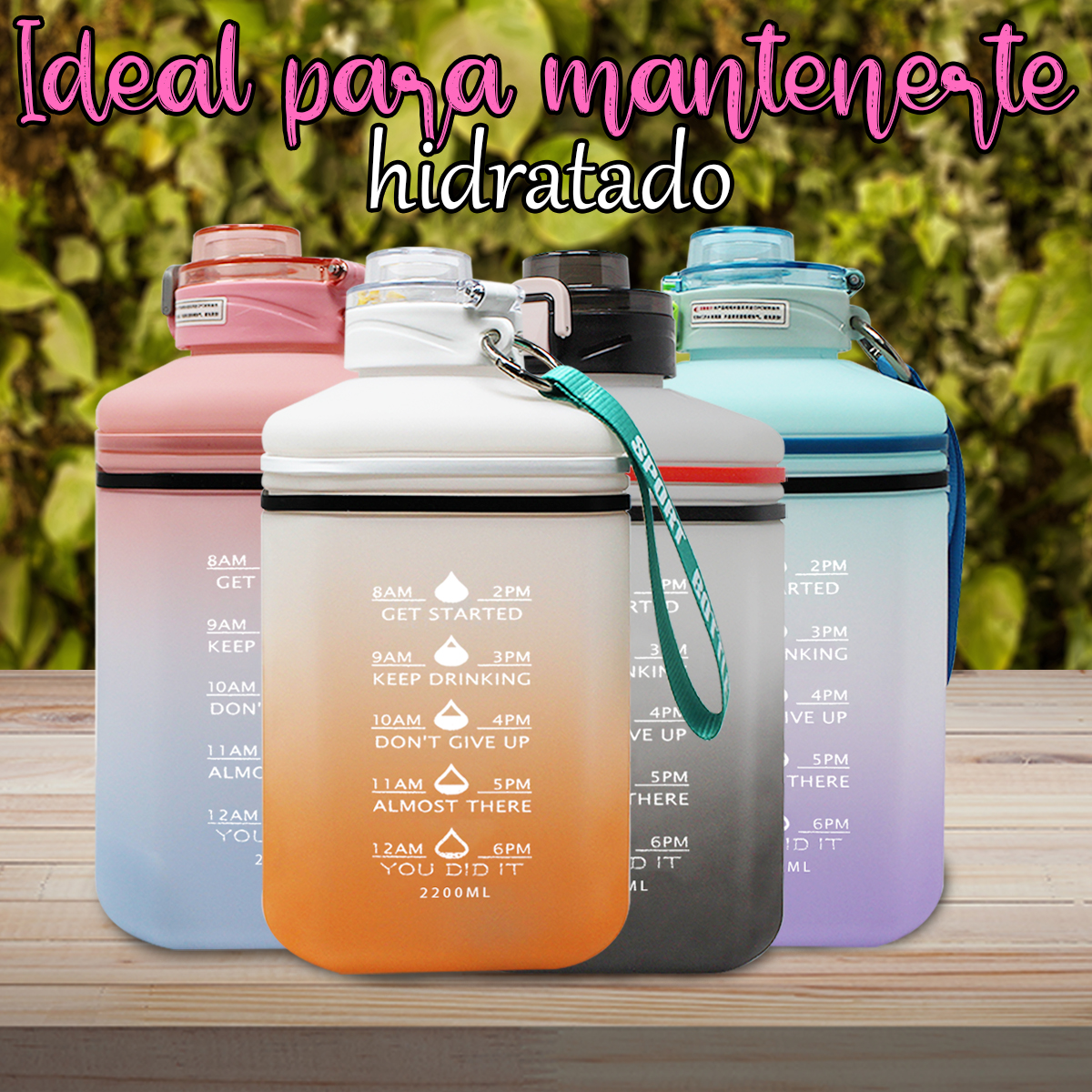 Botella De Agua Motivacional Sport Gym 2 Litros Deportiva Efecto degradado