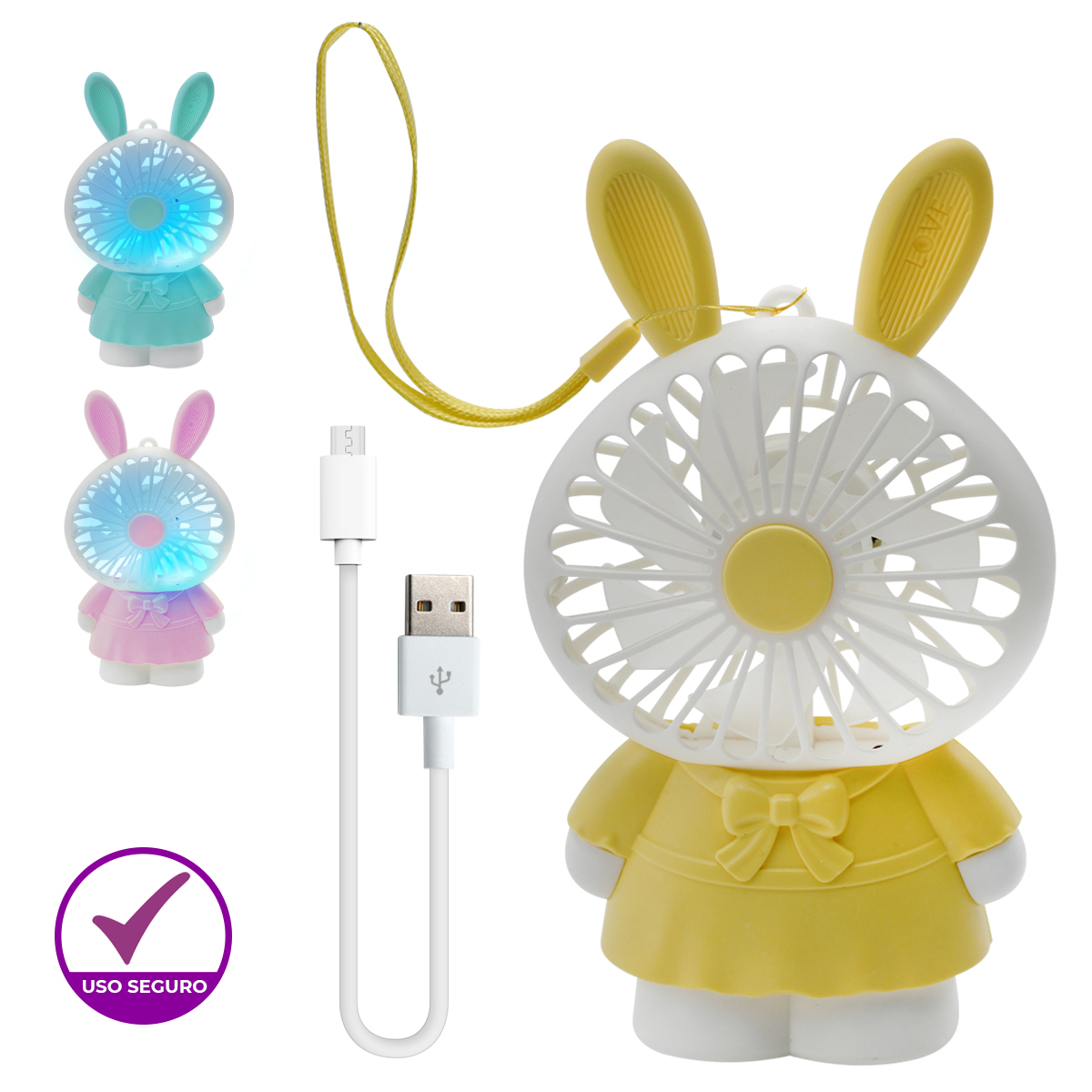 Mini Ventilador De Mano Portatil Usb Recargable Con Luz Cute