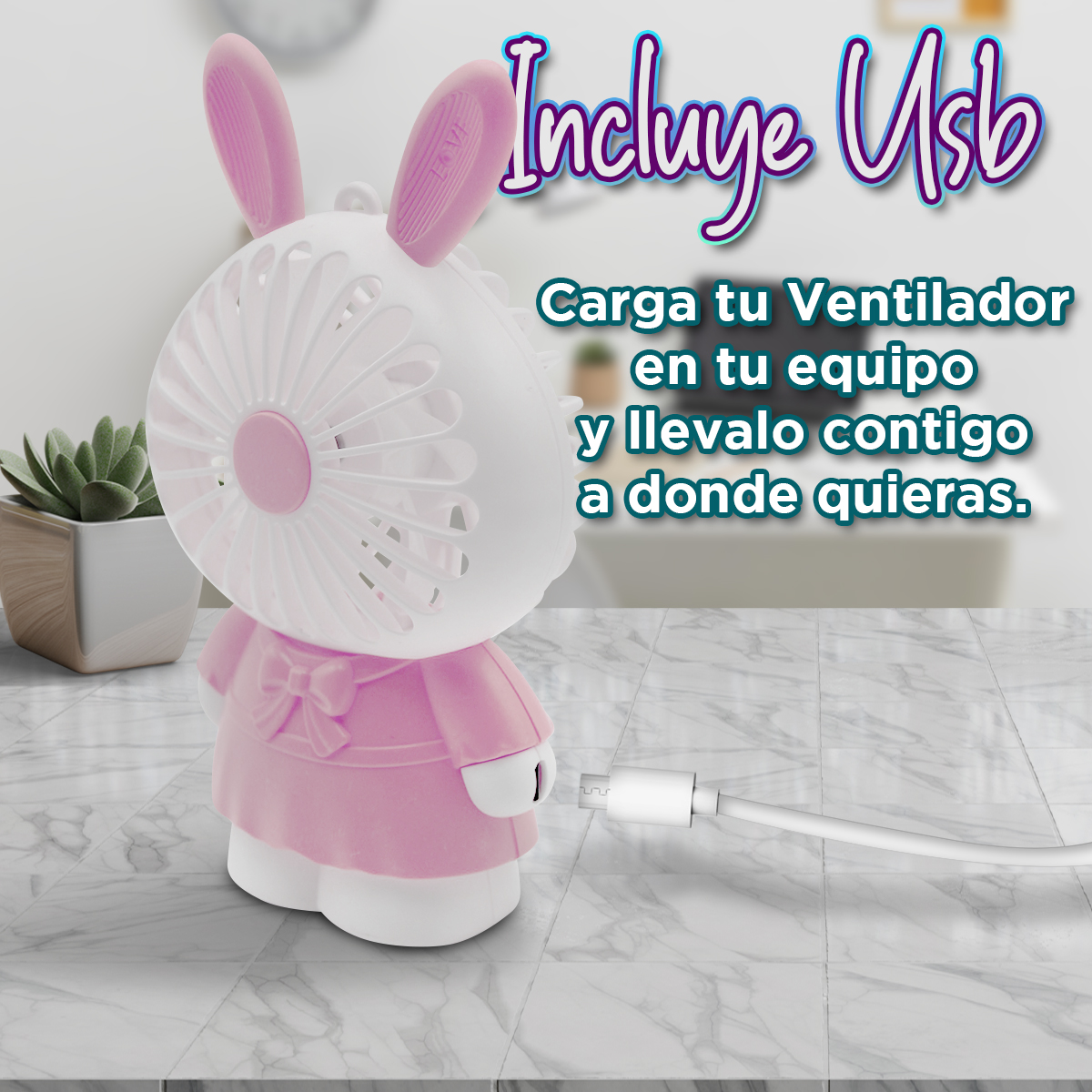 Mini Ventilador De Mano Portatil Usb Recargable Con Luz Cute