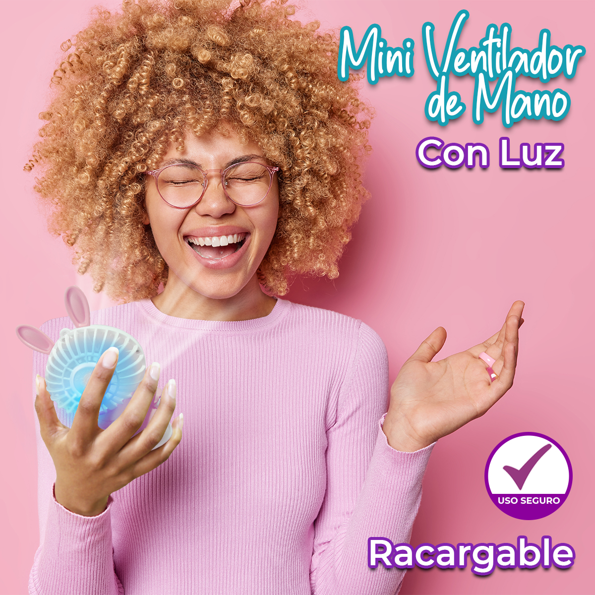 Mini Ventilador De Mano Portatil Usb Recargable Con Luz Cute