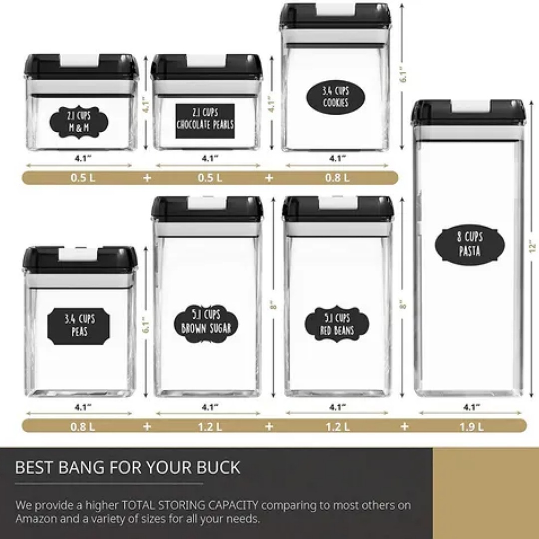 Set De 7 Contenedores Para Cocina Con Tapa Hermética